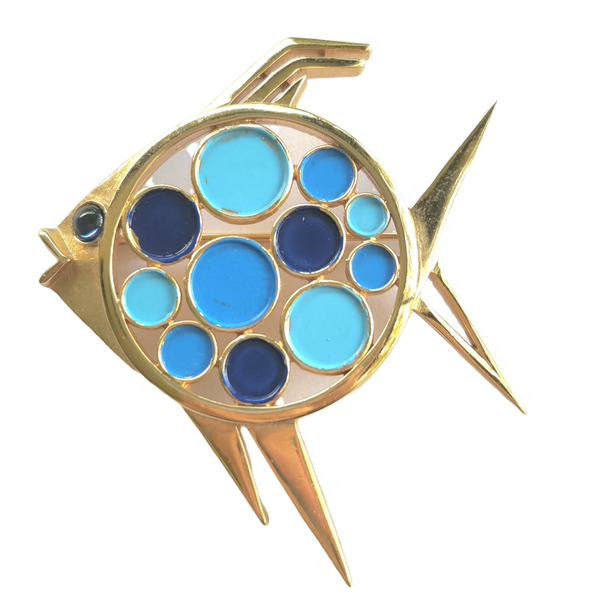 Trifari 1967 'Confetti Collection' Blue Polka Dot Fish Brooch