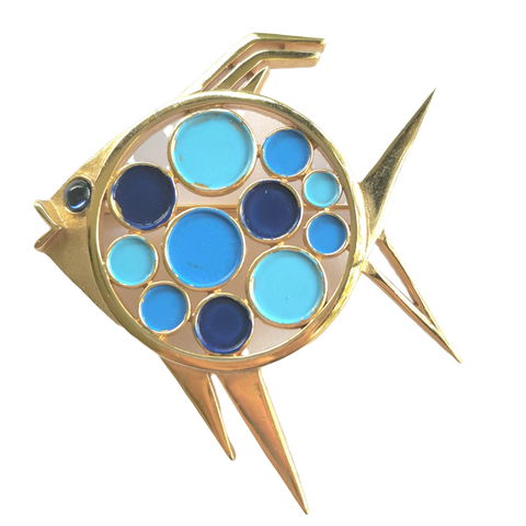 Trifari 1967 'Confetti Collection' Blue Polka Dot Fish Brooch