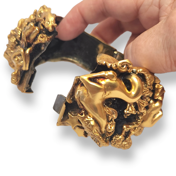 Tortolani Vintage 1960s Massive Goldtone Zodiac Cuff Bracelet