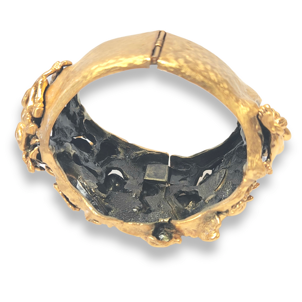 Tortolani Vintage 1960s Massive Goldtone Zodiac Cuff Bracelet