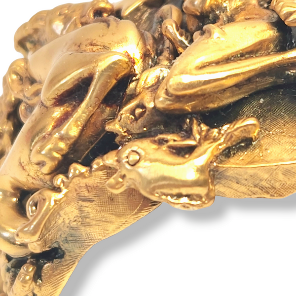 Tortolani Vintage 1960s Massive Goldtone Zodiac Cuff Bracelet