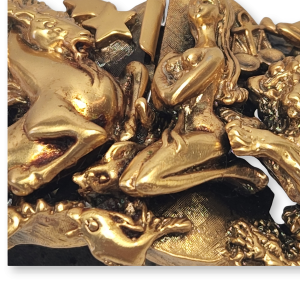 Tortolani Vintage 1960s Massive Goldtone Zodiac Cuff Bracelet