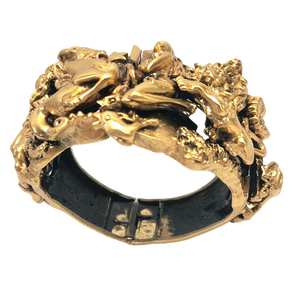Tortolani Vintage 1960s Massive Goldtone Zodiac Cuff Bracelet