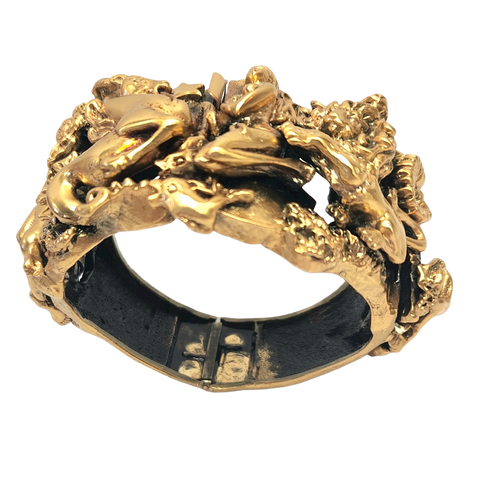 Tortolani Vintage 1960s Massive Goldtone Zodiac Cuff Bracelet