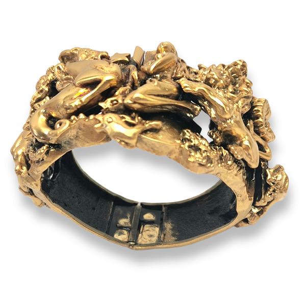 Tortolani Vintage 1960s Massive Goldtone Zodiac Cuff Bracelet