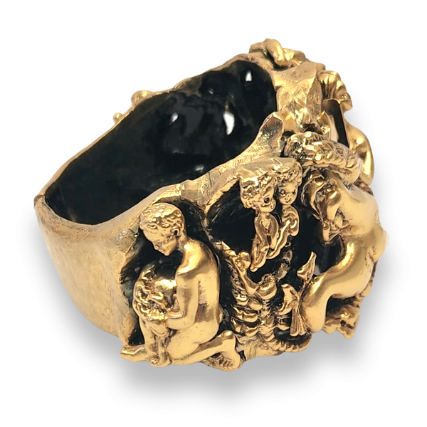 Tortolani Vintage 1960s Massive Goldtone Zodiac Cuff Bracelet