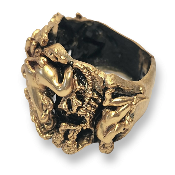 Tortolani Vintage 1960s Massive Goldtone Zodiac Cuff Bracelet