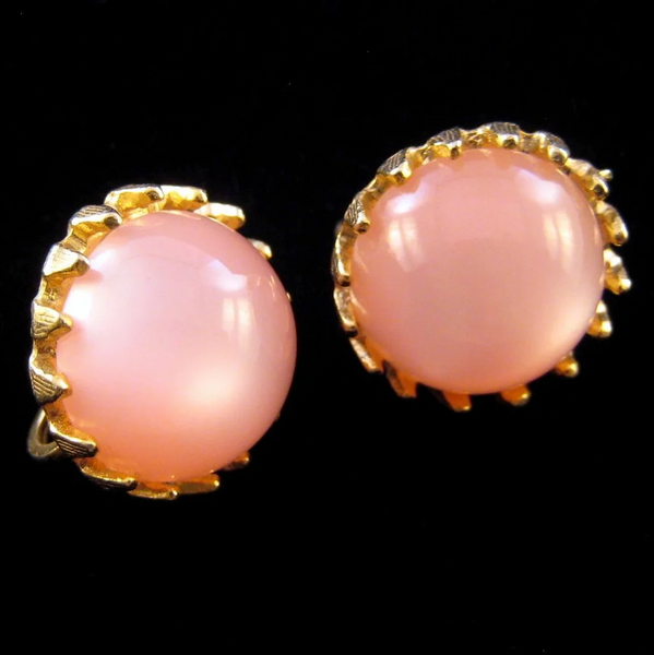 Pink Moonglow Lucite Triple-Strand Necklace with Earrings
