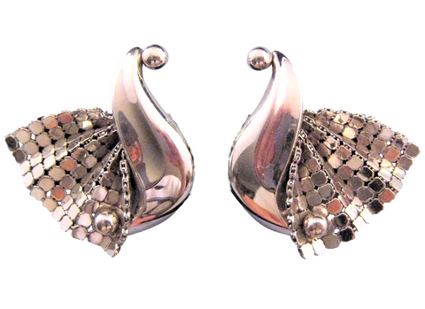 Stylized Swan Silvertone Mesh Earrings