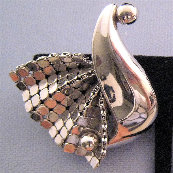 Stylized Swan Silvertone Mesh Earrings